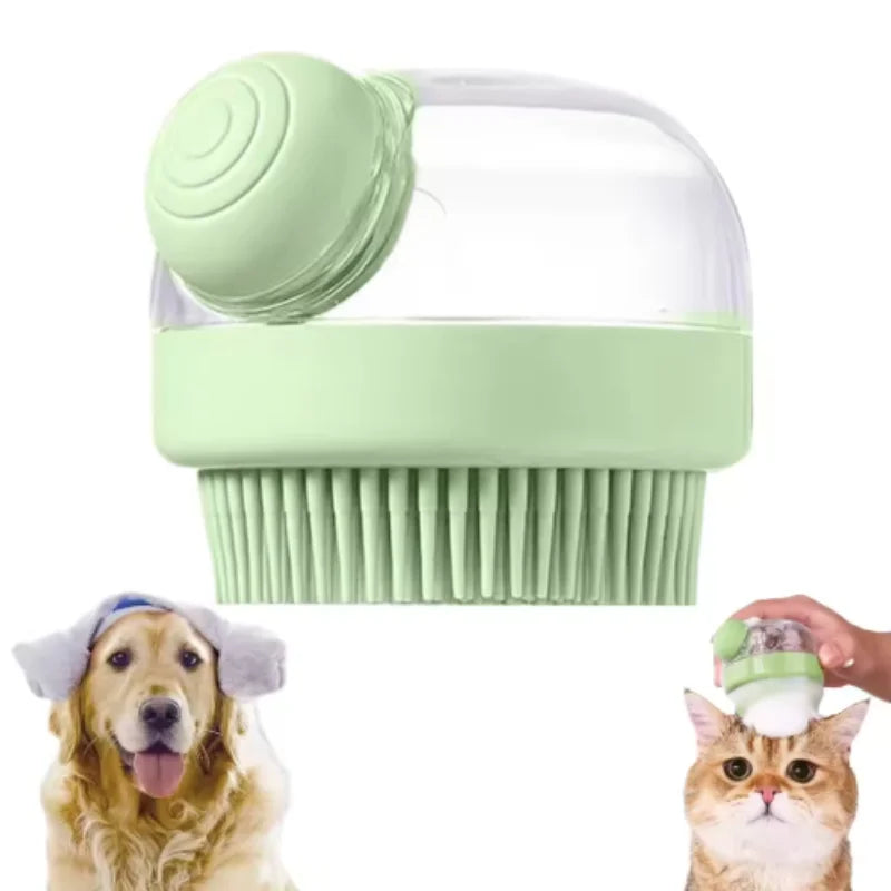 2-in-1 Pet Bath Brush with Shampoo Dispenser – Soft Silicone Massage Scrubber for Dogs & Cats